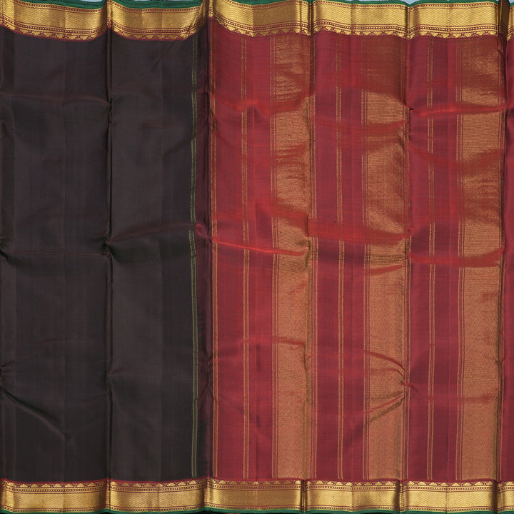 Hayagrivas Handloom Dark Brown Kanjivaram Silk Saree with Rust Orange Border KBF771H3-3