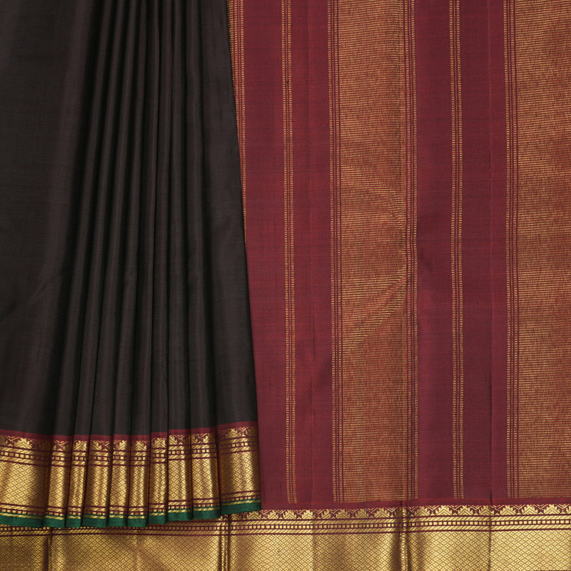 Hayagrivas Handloom Dark Brown Kanjivaram Silk Saree with Rust Orange Border KBF771H3-3