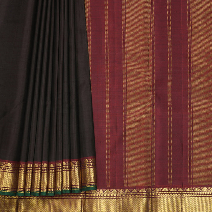 Hayagrivas Handloom Dark Brown Kanjivaram Silk Saree with Rust Orange Border KBF771H3-3