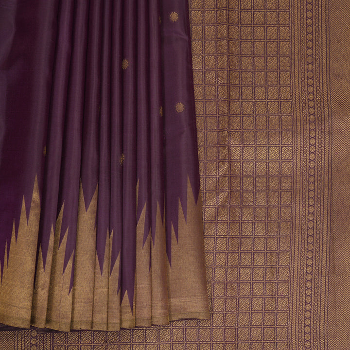 Hayagrivas Handloom Purple Kanjivaram Silk Saree with Temple Border KBF772H1-1