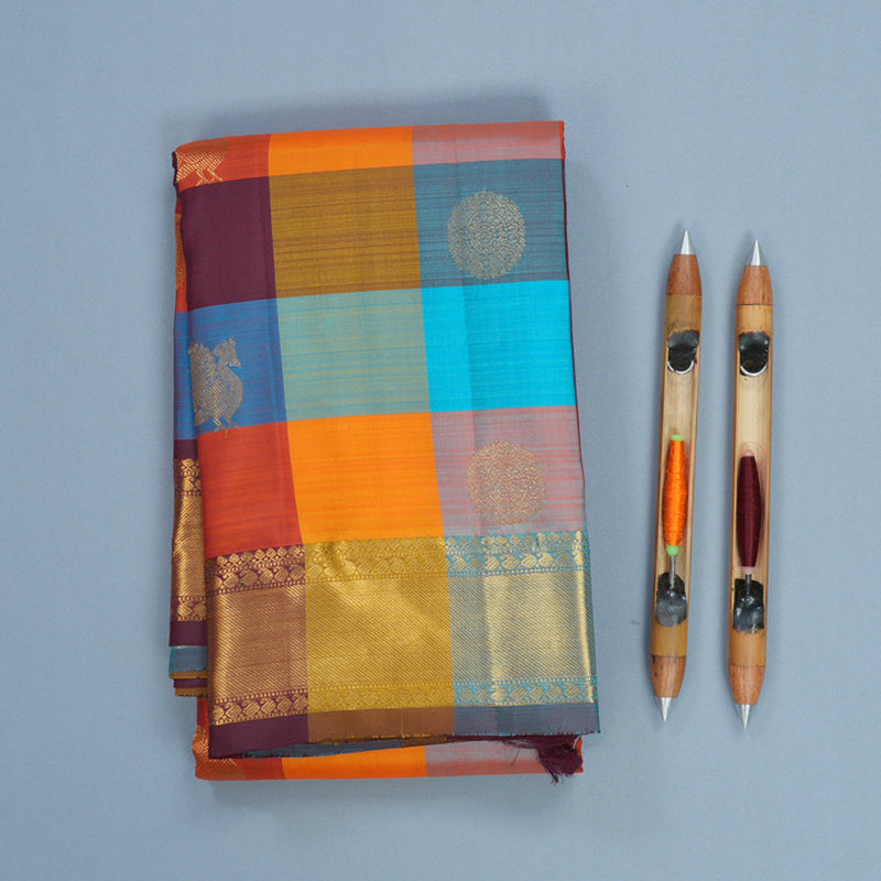 Hayagrivas Handloom Multicolour Checks Kanjivaram Silk Saree KBF773H1-2