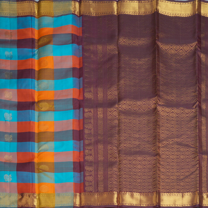 Hayagrivas Handloom Multicolour Checks Kanjivaram Silk Saree KBF773H1-2