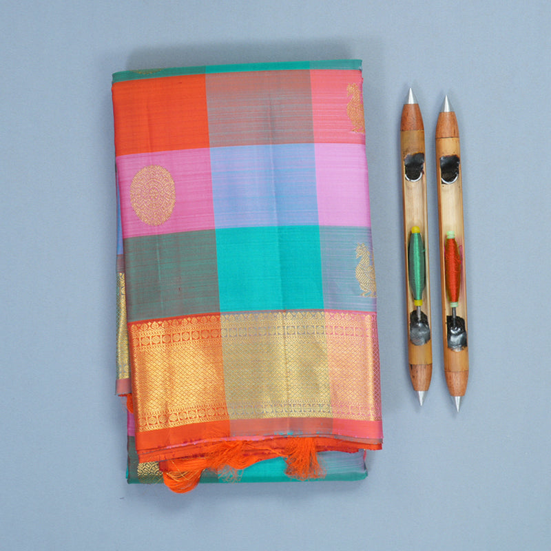 Hayagrivas Handloom Multicolour Checks Kanjivaram Silk Saree KBF773H1-3