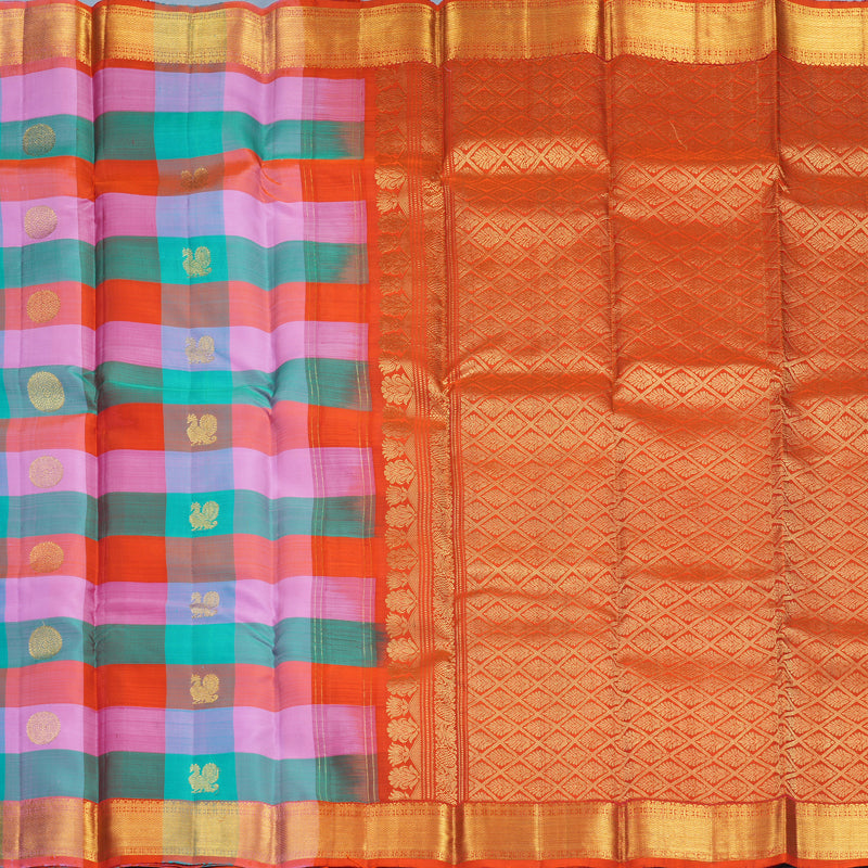 Hayagrivas Handloom Multicolour Checks Kanjivaram Silk Saree KBF773H1-3