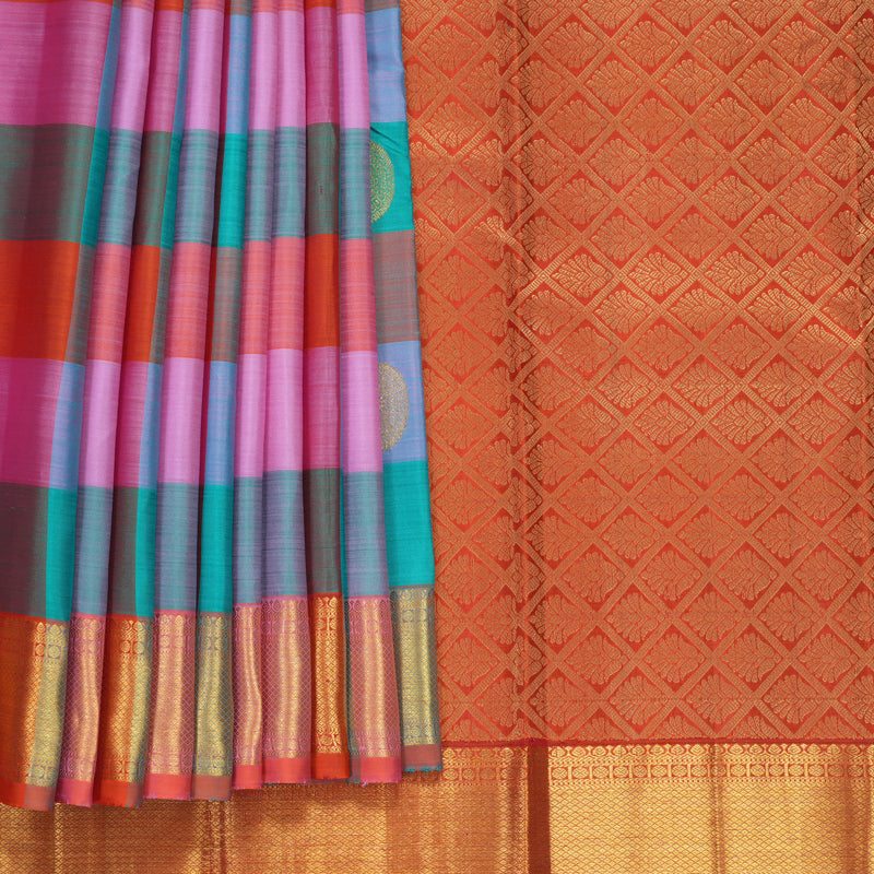 Hayagrivas Handloom Multicolour Checks Kanjivaram Silk Saree KBF773H1-3