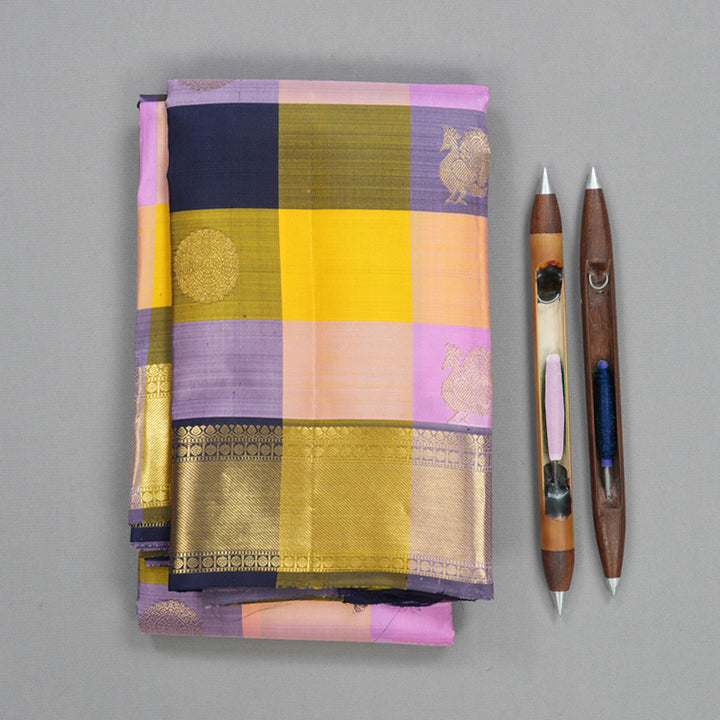 Hayagrivas Handloom Multicolour Checks Kanjivaram Silk Saree KBF773H1-5