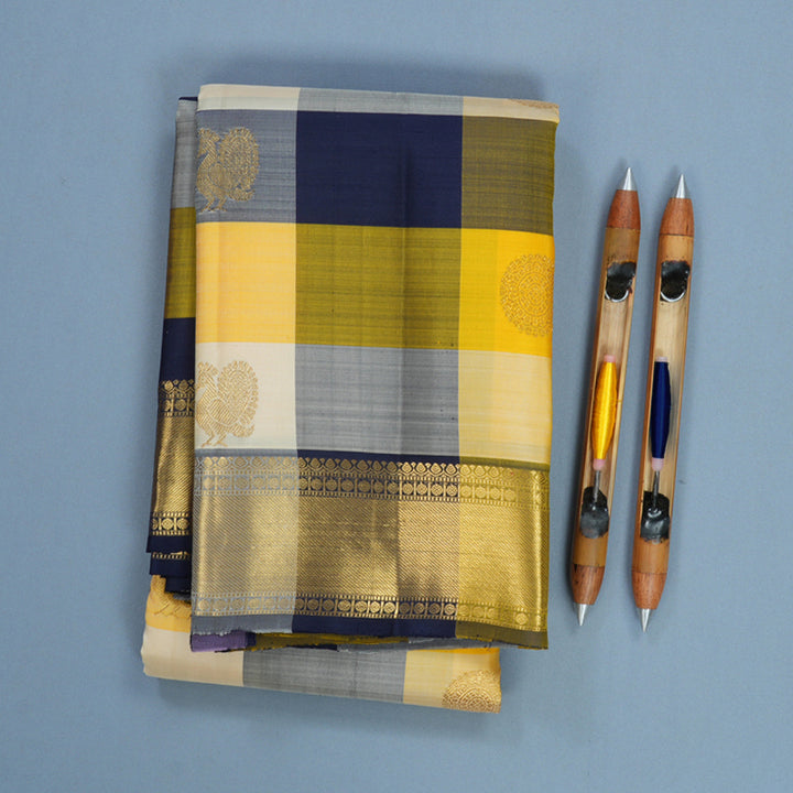 Hayagrivas Handloom Multicolour Checks Kanjivaram Silk Saree KBF773H1-9