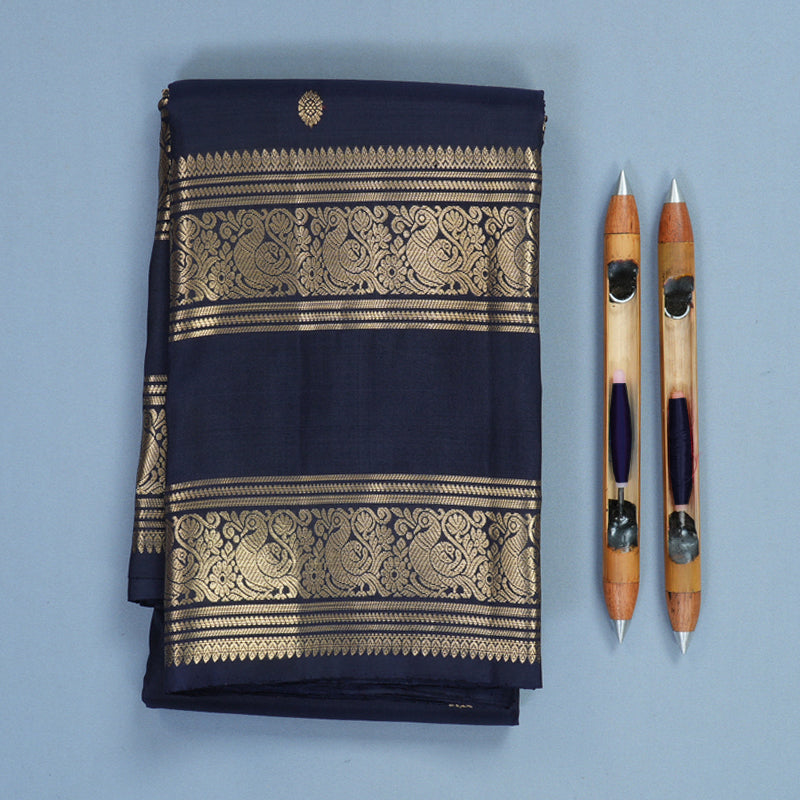 Hayagrivas Handloom Midnight Blue Kanjivaram Silk Saree KBF773H3-2