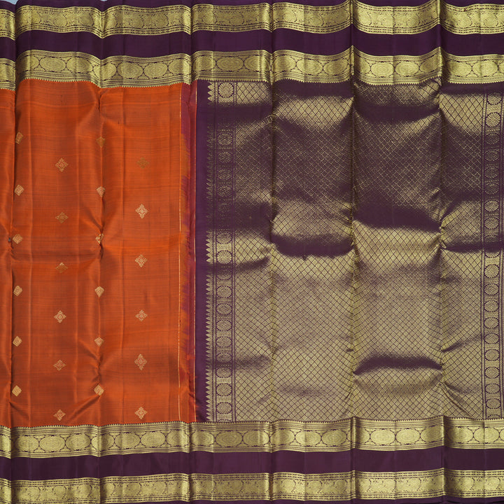 Hayagrivas Handloom Rust Orange Kanjivaram Silk Saree with Nagapazham Border KBF773H4-2