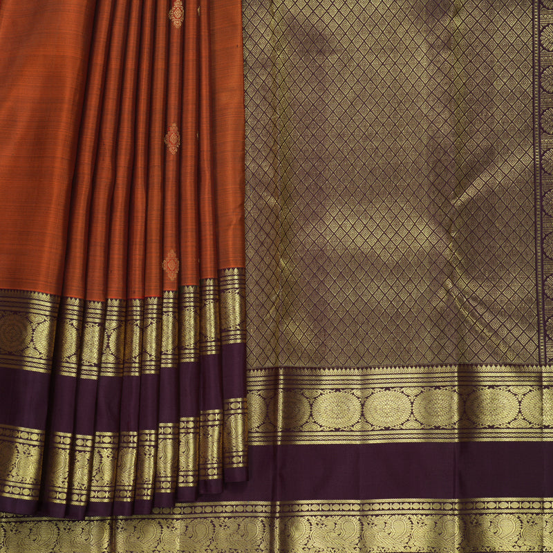 Hayagrivas Handloom Rust Orange Kanjivaram Silk Saree with Nagapazham Border KBF773H4-2