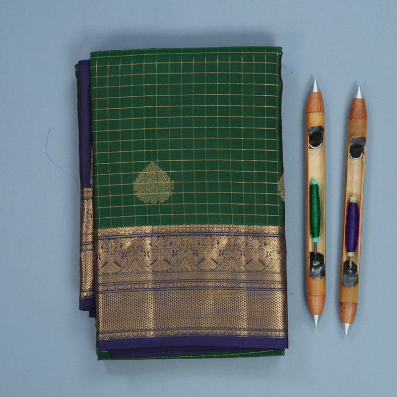 Hayagrivas Handloom Bottle Green Kanjivaram Silk Saree with Navy Blue Border KBF774H11-4