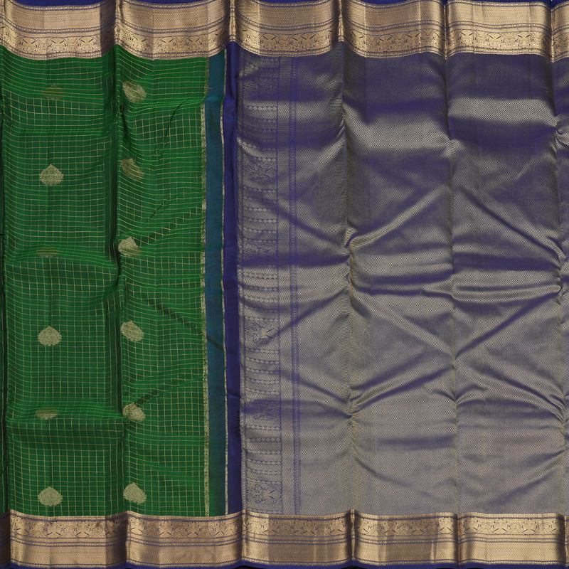 Hayagrivas Handloom Bottle Green Kanjivaram Silk Saree with Navy Blue Border KBF774H11-4