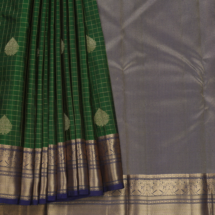 Hayagrivas Handloom Bottle Green Kanjivaram Silk Saree with Navy Blue Border KBF774H11-4