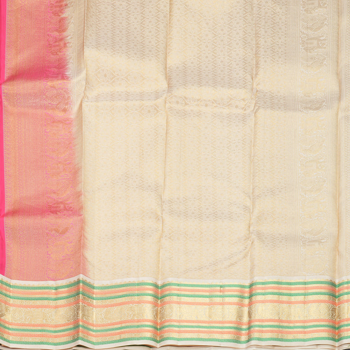 Hayagrivas Handloom Pink Kanjivaram Silk Saree with Ivory Border KBF774H13-1