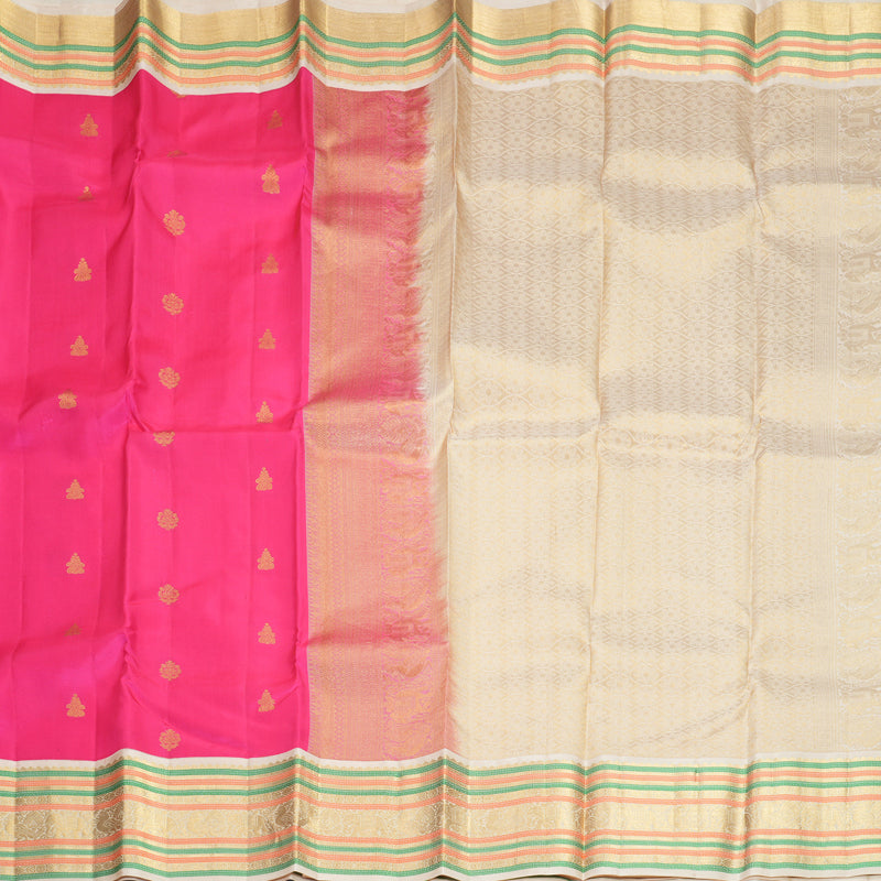 Hayagrivas Handloom Pink Kanjivaram Silk Saree with Ivory Border KBF774H13-1
