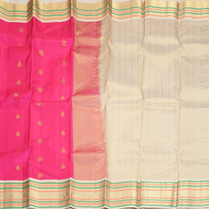 Hayagrivas Handloom Pink Kanjivaram Silk Saree with Ivory Border KBF774H13-1