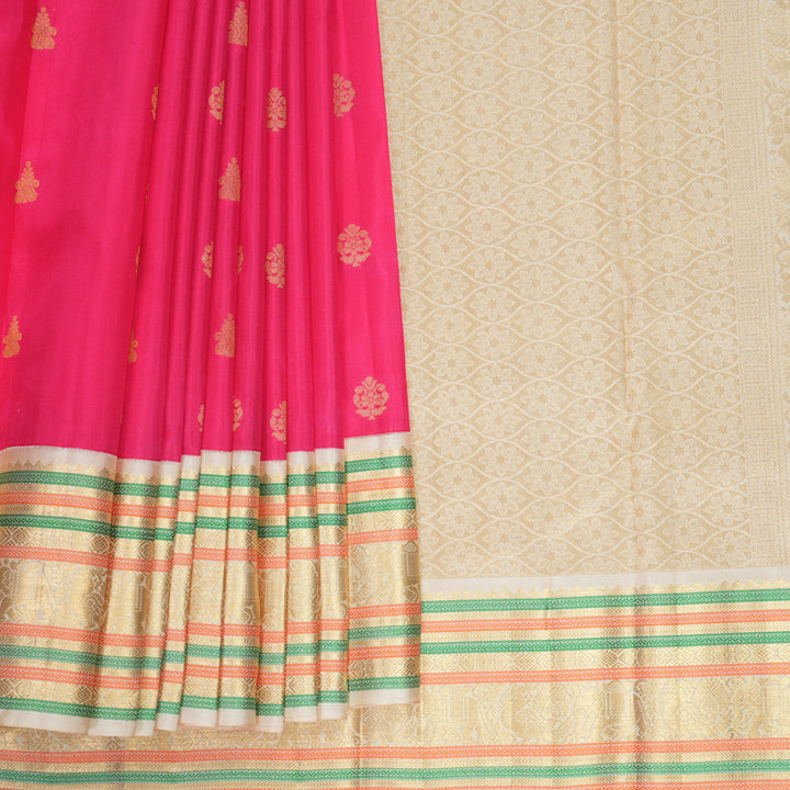 Hayagrivas Handloom Pink Kanjivaram Silk Saree with Ivory Border KBF774H13-1