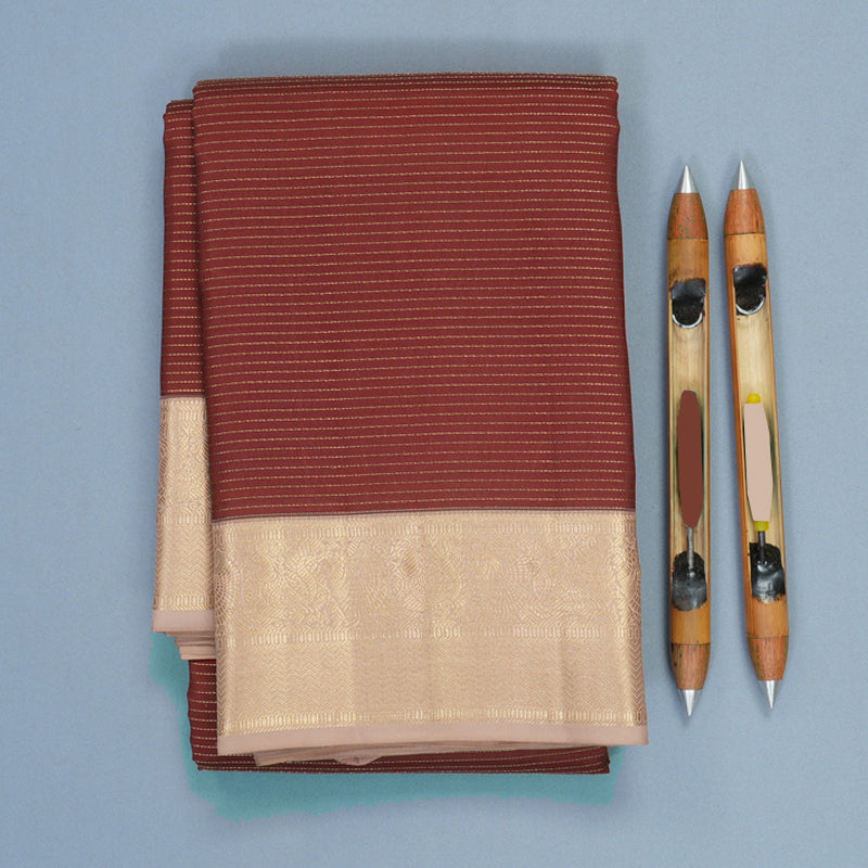 Hayagrivas Handloom Brick Maroon Kanjivaram Silk Saree with Cream Border KBF774H15-1