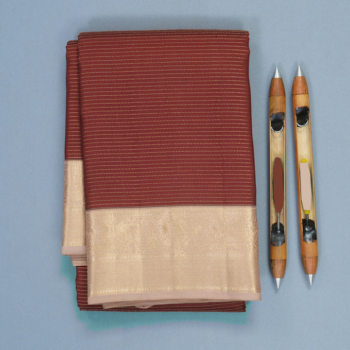 Hayagrivas Handloom Brick Maroon Kanjivaram Silk Saree with Cream Border KBF774H15-1