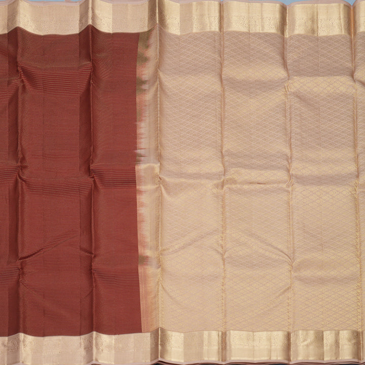 Hayagrivas Handloom Brick Maroon Kanjivaram Silk Saree with Cream Border KBF774H15-1
