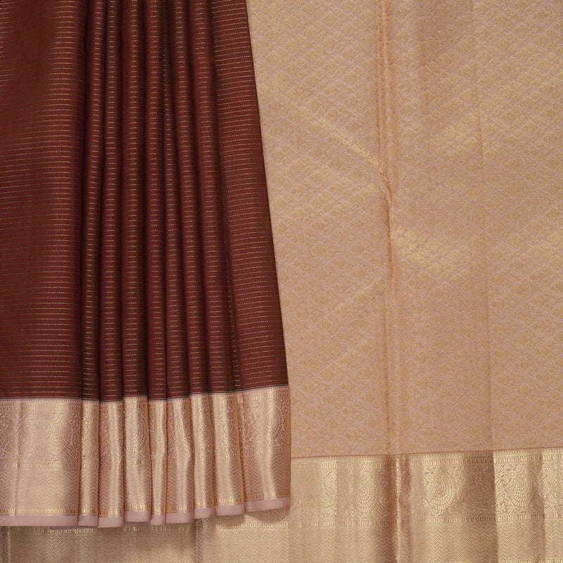 Hayagrivas Handloom Brick Maroon Kanjivaram Silk Saree with Cream Border KBF774H15-1