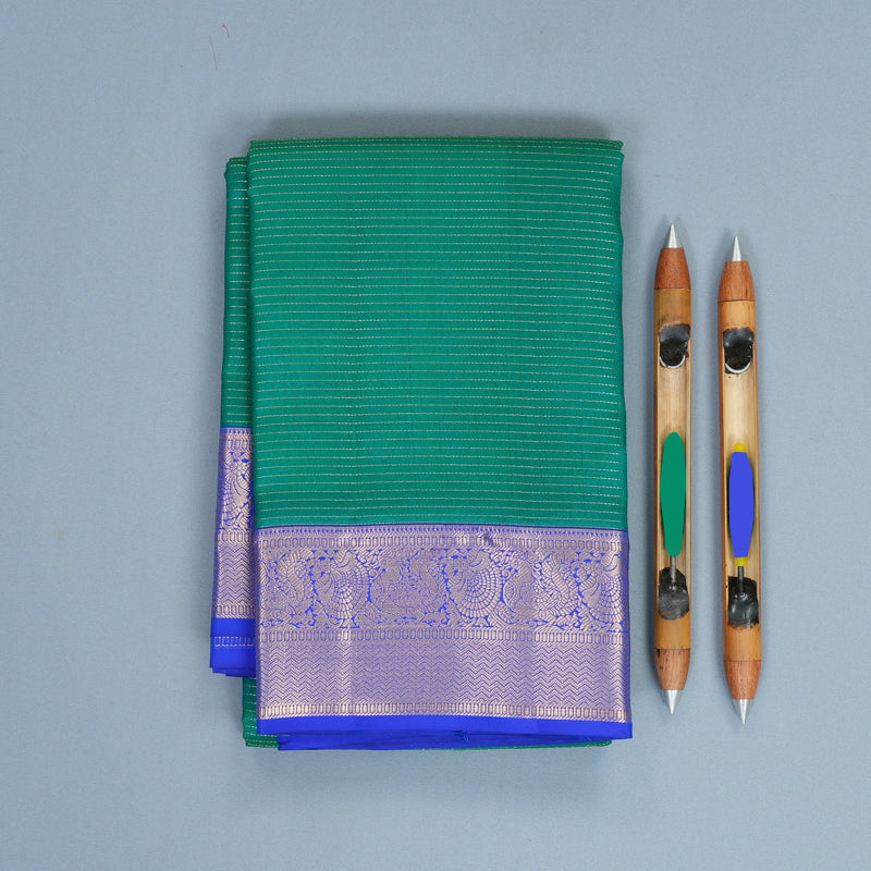 Hayagrivas Handloom Sea Green Kanjivaram Silk Saree with Royal Blue Border KBF774H15-4