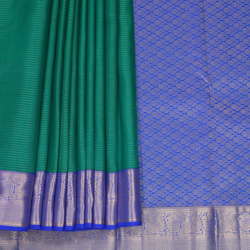 Hayagrivas Handloom Sea Green Kanjivaram Silk Saree with Royal Blue Border KBF774H15-4