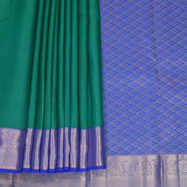 Hayagrivas Handloom Sea Green Kanjivaram Silk Saree with Royal Blue Border KBF774H15-4