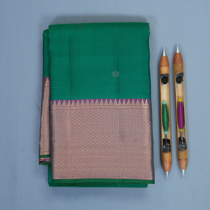 Hayagrivas Handloom Green Kanjivaram Silk Saree with Purple Border KBF774H16-3