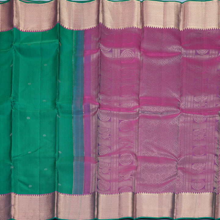 Hayagrivas Handloom Green Kanjivaram Silk Saree with Purple Border KBF774H16-3