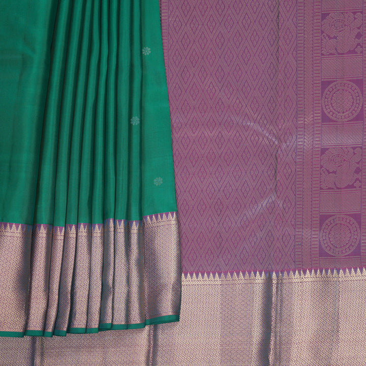Hayagrivas Handloom Green Kanjivaram Silk Saree with Purple Border KBF774H16-3