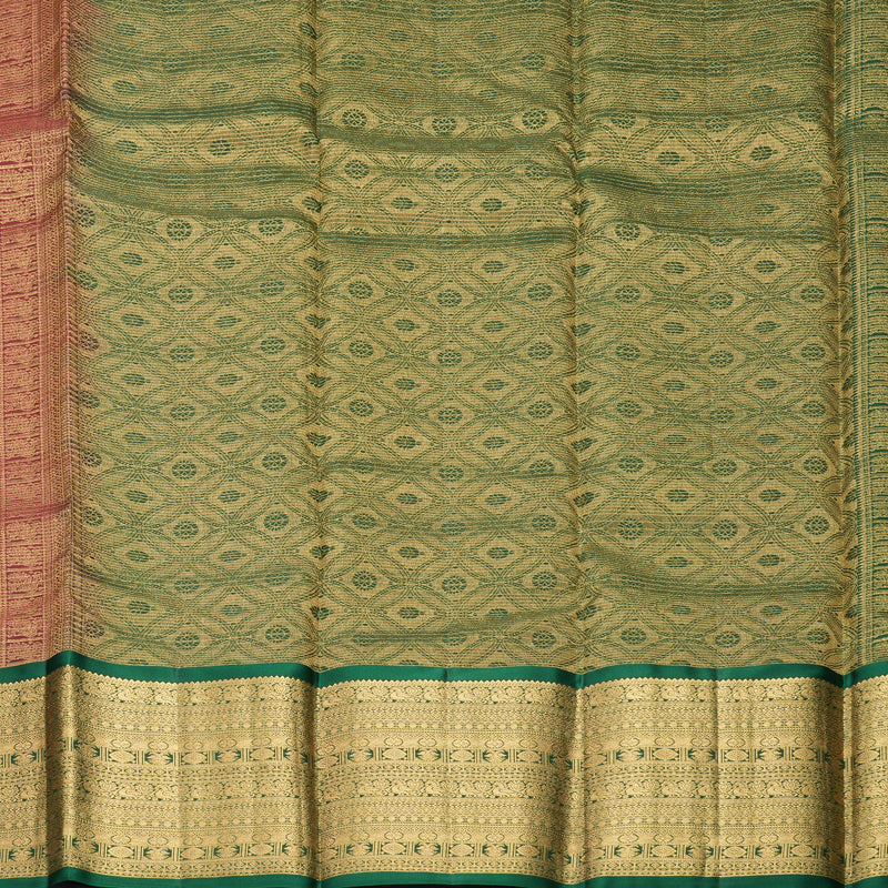 Hayagrivas Handloom Pink Kanjivaram Silk Saree with Bottle Green Border KBF774H18-4