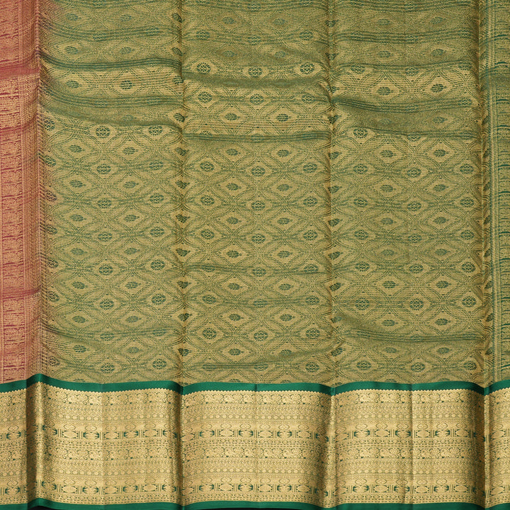 Hayagrivas Handloom Pink Kanjivaram Silk Saree with Bottle Green Border KBF774H18-4