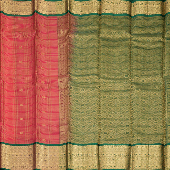 Hayagrivas Handloom Pink Kanjivaram Silk Saree with Bottle Green Border KBF774H18-4