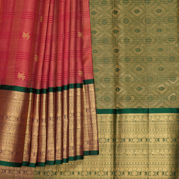 Hayagrivas Handloom Pink Kanjivaram Silk Saree with Bottle Green Border KBF774H18-4