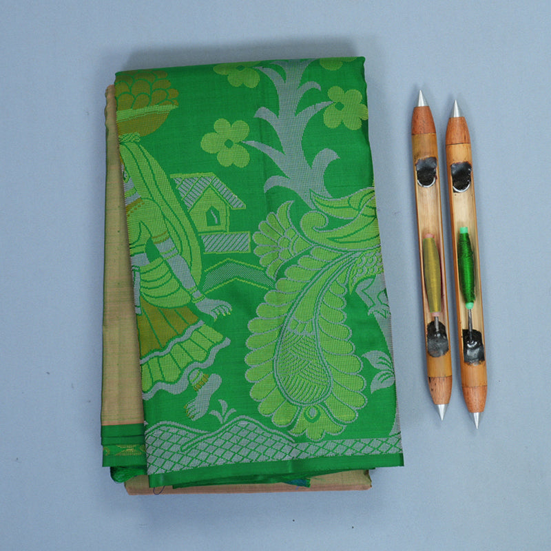 Hayagrivas Handloom Sage Green Kanjivaram Silk Saree with Leaf Green Border KBF775H1-18