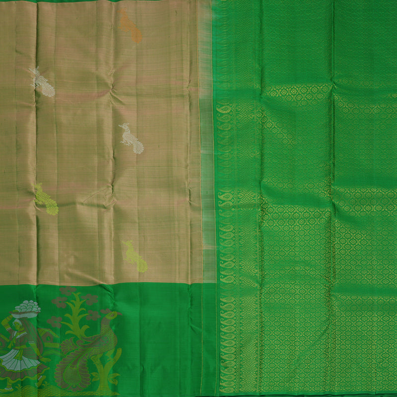 Hayagrivas Handloom Sage Green Kanjivaram Silk Saree with Leaf Green Border KBF775H1-18