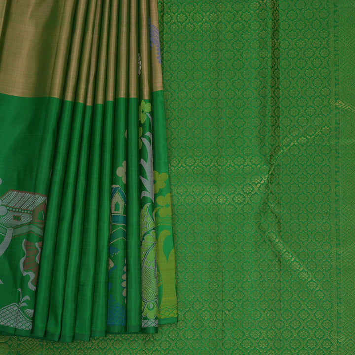 Hayagrivas Handloom Sage Green Kanjivaram Silk Saree with Leaf Green Border KBF775H1-18
