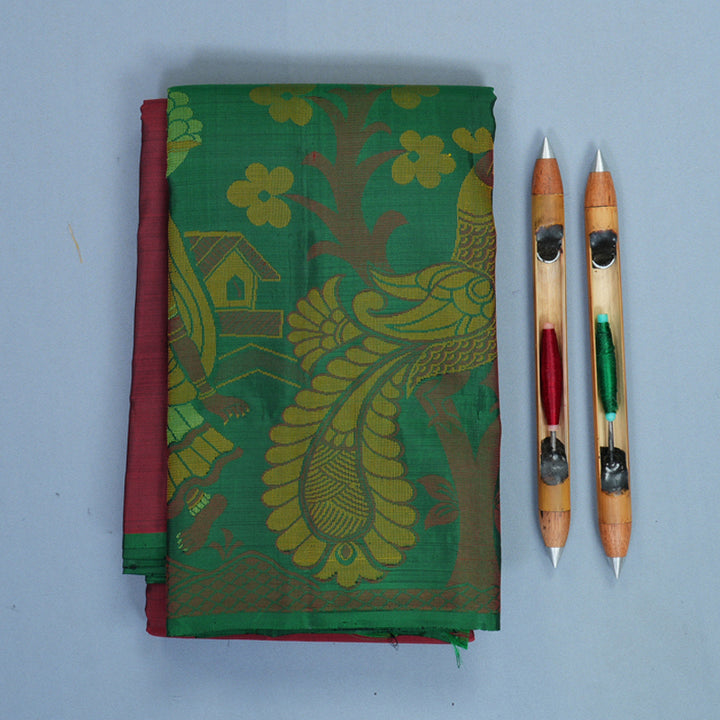 Hayagrivas Handloom Maroon Kanjivaram Silk Saree with Bottle Green Border KBF775H1-7