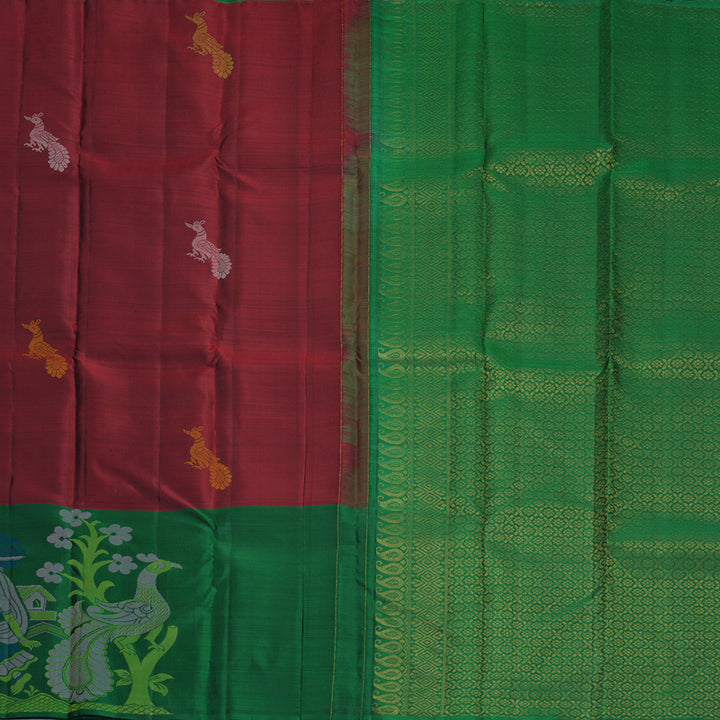 Hayagrivas Handloom Maroon Kanjivaram Silk Saree with Bottle Green Border KBF775H1-7
