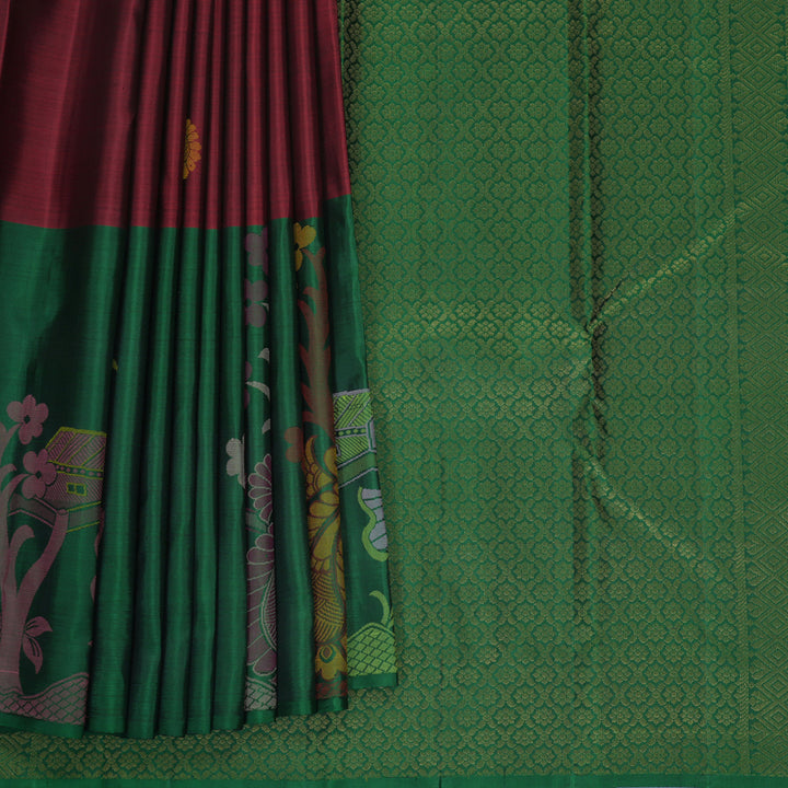 Hayagrivas Handloom Maroon Kanjivaram Silk Saree with Bottle Green Border KBF775H1-7