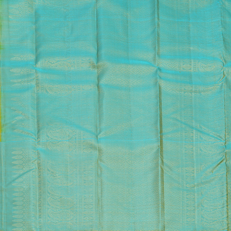 Hayagrivas Handloom Lemon Yellow Kanjivaram Silk Saree with Sky Blue Border KBF775H1-8