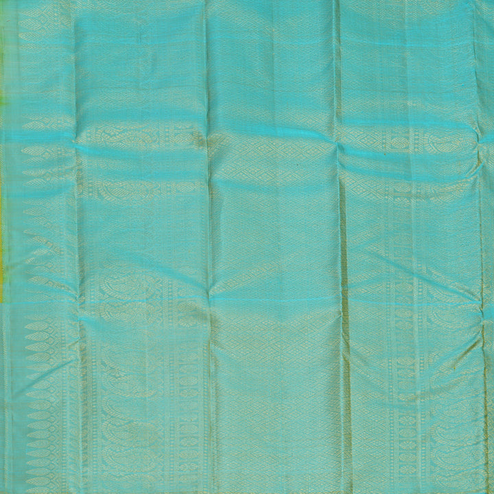 Hayagrivas Handloom Lemon Yellow Kanjivaram Silk Saree with Sky Blue Border KBF775H1-8