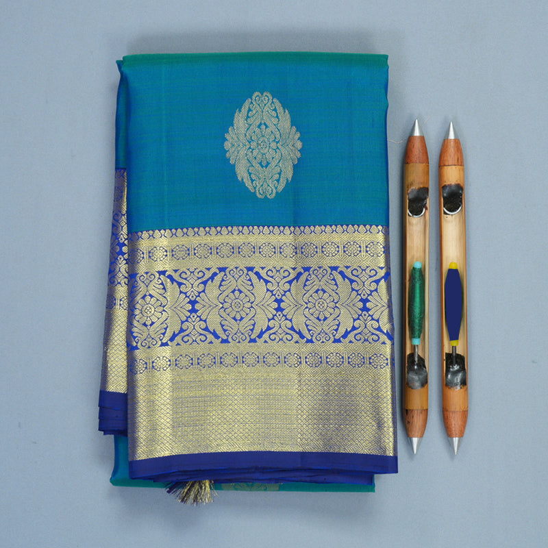 Hayagrivas Handloom Mayilkazhuthu Kanjivaram Silk Saree with Ink Blue Border KBF776H1-6
