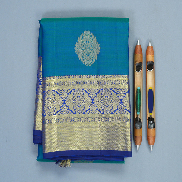 Hayagrivas Handloom Mayilkazhuthu Kanjivaram Silk Saree with Ink Blue Border KBF776H1-6