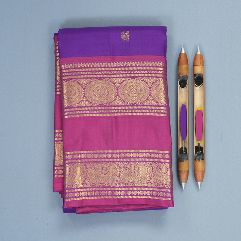 Hayagrivas Handloom Purple Kanjivaram Silk Saree with Purplish-Pink Border KBF776H2-3