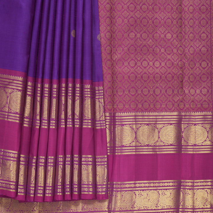 Hayagrivas Handloom Purple Kanjivaram Silk Saree with Purplish-Pink Border KBF776H2-3