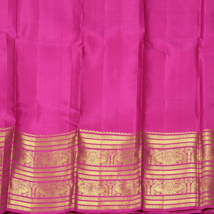 Hayagrivas Handloom Orangish-Pink Kanjivaram Silk Saree with Rani Pink Border KBF776H2-5