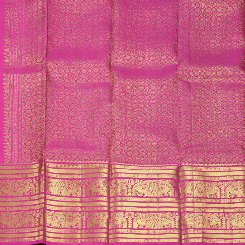 Hayagrivas Handloom Orangish-Pink Kanjivaram Silk Saree with Rani Pink Border KBF776H2-5