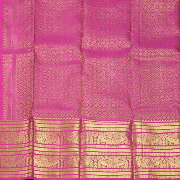 Hayagrivas Handloom Orangish-Pink Kanjivaram Silk Saree with Rani Pink Border KBF776H2-5